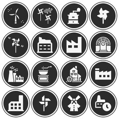 16 pack of production line  filled web icons set