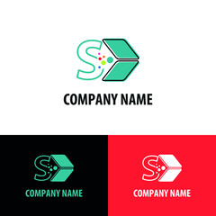 Initial S letter with data storage, data transfer concept for technology theme logo vector concept