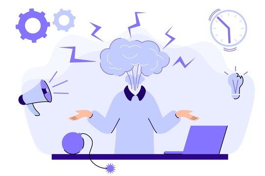 Emotional Burnout Man's Head Exploding Under Anxiety Pressure Social Demands And Work Life Balance Problems Acute Stress Disorder Work Related Stress Concept Vector Illustration