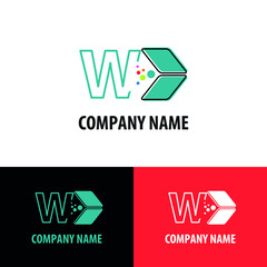 Initial W letter with data storage, data transfer concept for technology theme logo vector concept