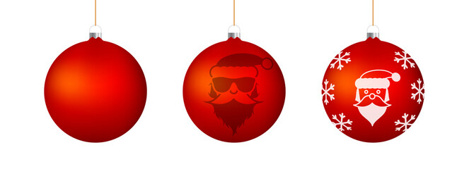 Christmas ball empty and with a Santa Claus portrait. Merry Christmas and happy New Year related 3d realistic vector illustration.