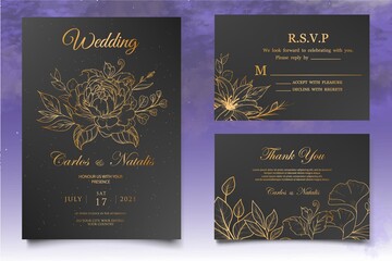 Hand drawn floral wedding invitation template