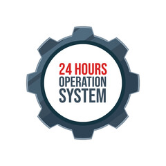 a cog with text 24 hours operation system