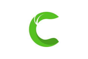 C letter and leaf green logo illustration vector