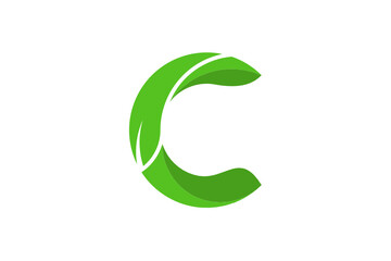 C letter and leaf green logo illustration