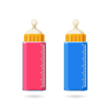 A Pink And Blue Pacifier Bottle. Isolated Vector Illustration