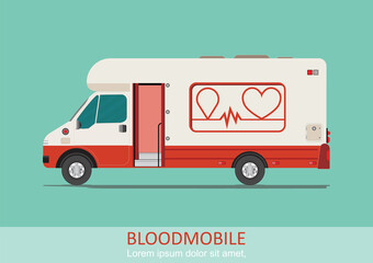 Healthcare transport illustration blood mobile van.