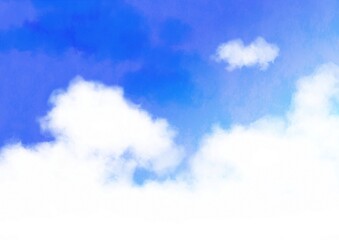 青空に浮かぶ雲の風景、水彩風イラスト　vol.002