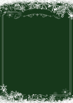 Winter Snowflake Retro Border And Christmas Green Background Background