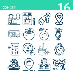 Simple set of 16 icons related to ukrainian