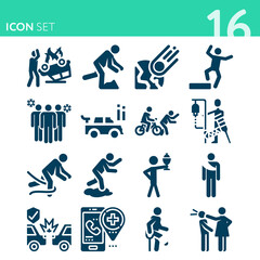 Simple set of 16 icons related to collision