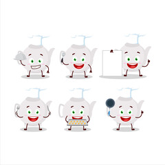 Cartoon character of ceramic teapot with various chef emoticons