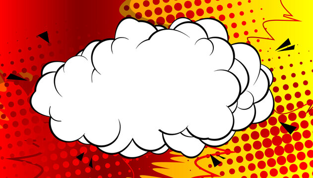 Comic book background with red and yellow zoom effect and blank cloud. Vector illustration.