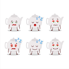 Cartoon character of ceramic teapot with sleepy expression