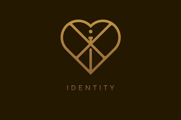 Abstract initials I and X logo, gold colour line style heart and letter combination, usable for brand, card and invitation, logo design template element,vector illustration
