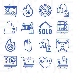 16 pack of sold  lineal web icons set