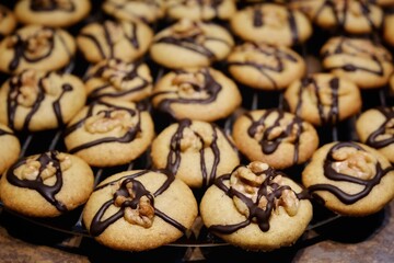 Walnußplätzchen mit Schokoladenverzierung