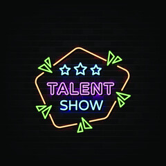 Talent show neon signs vector. Design template neon sign