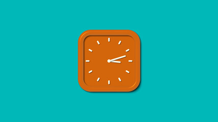 12 hours wall clock, 3d wall clock, brown color wall clock on cyan background