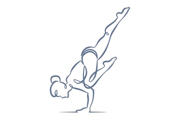 Young woman girl athlete goes in for sports yoga fitness. One line continuous thick bold single drawn art doodle isolated hand drawn outline logo illustration.