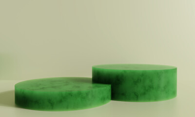 Product display podium jade on green background. 3D rendering	