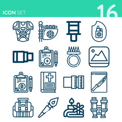 Simple set of 16 icons related to writings