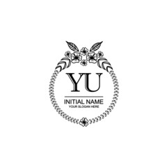 YU Initial handwriting logo template vector 
