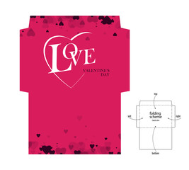 Valentines day envelope with folding scheme.