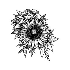 Hand Illustrated sunflower and roses