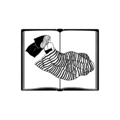 Hand drawn woman lying and dreaming of a book
