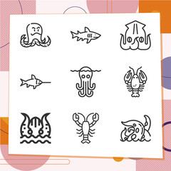 Simple set of 9 icons related to rough fish