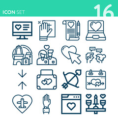 Simple set of 16 icons related to pairs