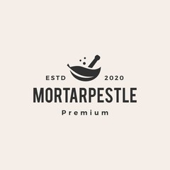 mortar pestle leaf bowl hipster vintage logo vector icon illustration
