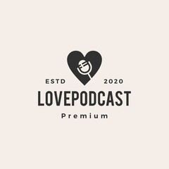podcast love hipster vintage logo vector icon illustration