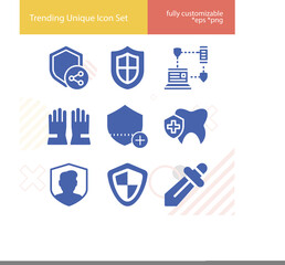 Simple set of defending team related filled icons.