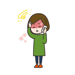 電話で体調不良を訴える女性のイラスト