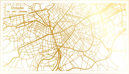 Oviedo Spain City Map in Retro Style in Golden Color. Outline Map.