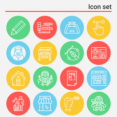 16 pack of pull  lineal web icons set
