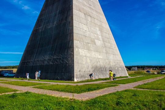 Moscow Region, Russia - July 2015: Energy Pyramid Golod (Goloda) on Novorizhskoye Highway
