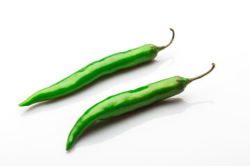 Green chili peppers. Isolated on white background