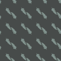 Dark seamless doodle pattern with creative leaf ornament. Grey background. Floral nature print.