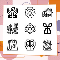 Simple set of 9 icons related to biological science