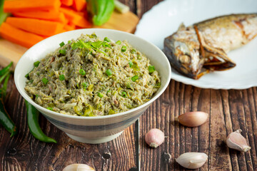 Thai food;Mackerel Chili Paste served with fried mackerel