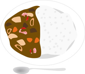 シンプルな上から見たシーフードカレーのイラスト