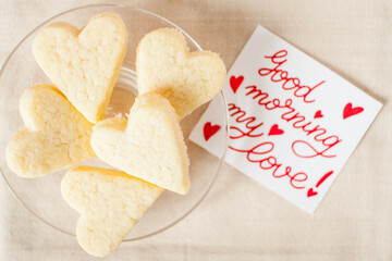 The process of making simple, delicious heart-shaped cookies for breakfast. Valentine's Day. DIY. Step by step