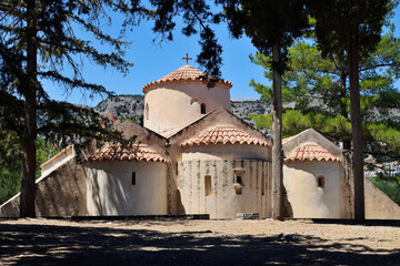 Back of old historic Christian byzantine orthodox monastery church