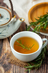 Rosemary Hot Tea in cup ready to drink