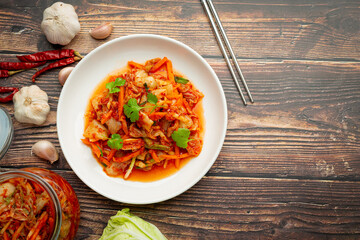 kimchi ready to eat in white plate