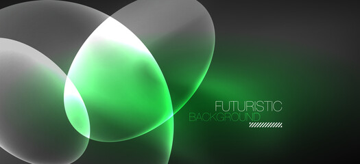 Neon ellipses abstract backgrounds. Shiny bright round shapes glowing in the dark. Vector futuristic illustrations for covers, banners, flyers and posters and other