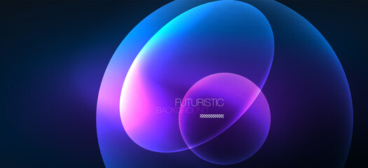 Neon ellipses abstract backgrounds. Shiny bright round shapes glowing in the dark. Vector futuristic illustrations for covers, banners, flyers and posters and other